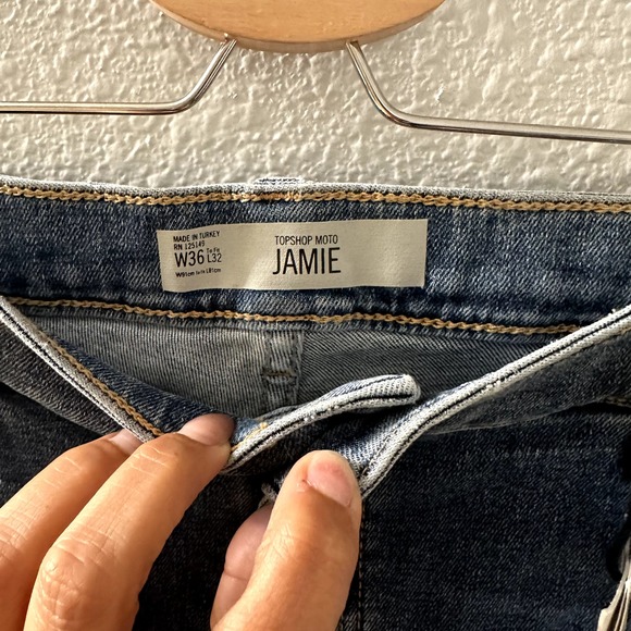 TOPSHOP High Waist Ankle Grazer Ripped Knee Skinny Moto Jamie Jeans Size 14 NWT - Picture 6 of 8